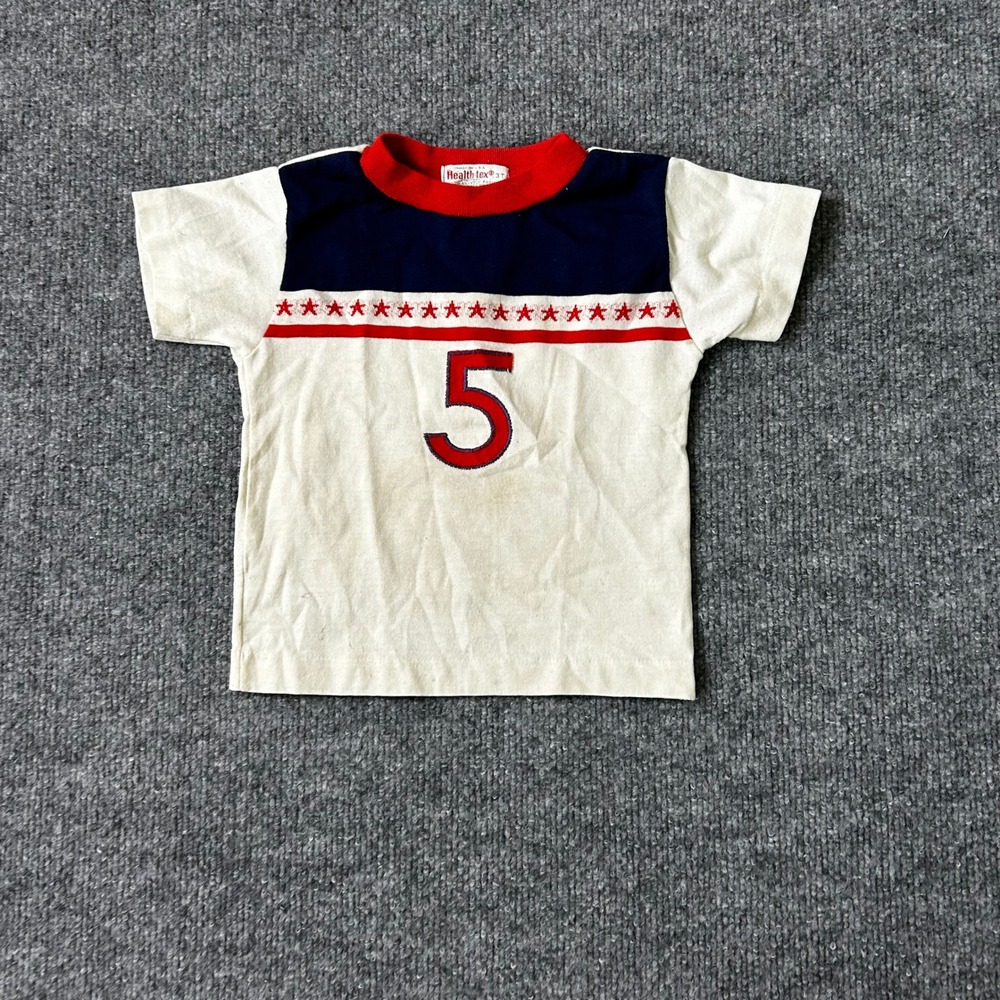Health-tex T-Shirt Kids Size 3T White Vintage USA Stars Number 5 Red Blue Sporty